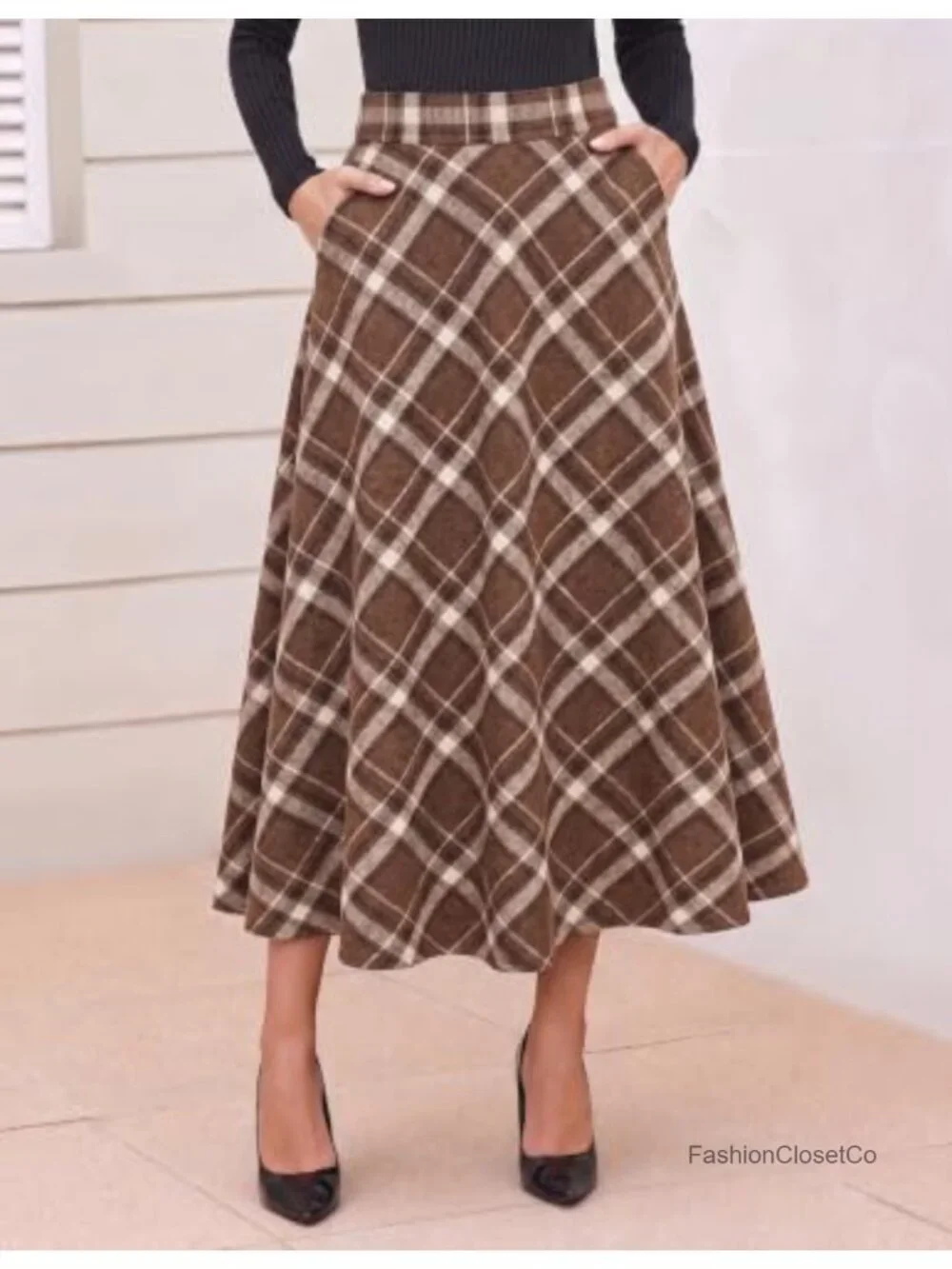 Zeagoo Plaid Skirts for Women Elastic Waist Aline Tartan Skirt with Pockets